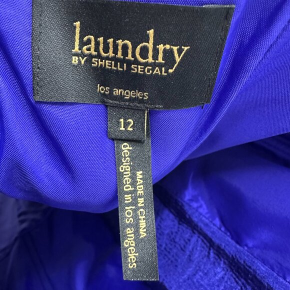 Laundry by Shelli Segal Embellished Halter Cocktail Dress 12 Mini Beaded Blue - Picture 3 of 13